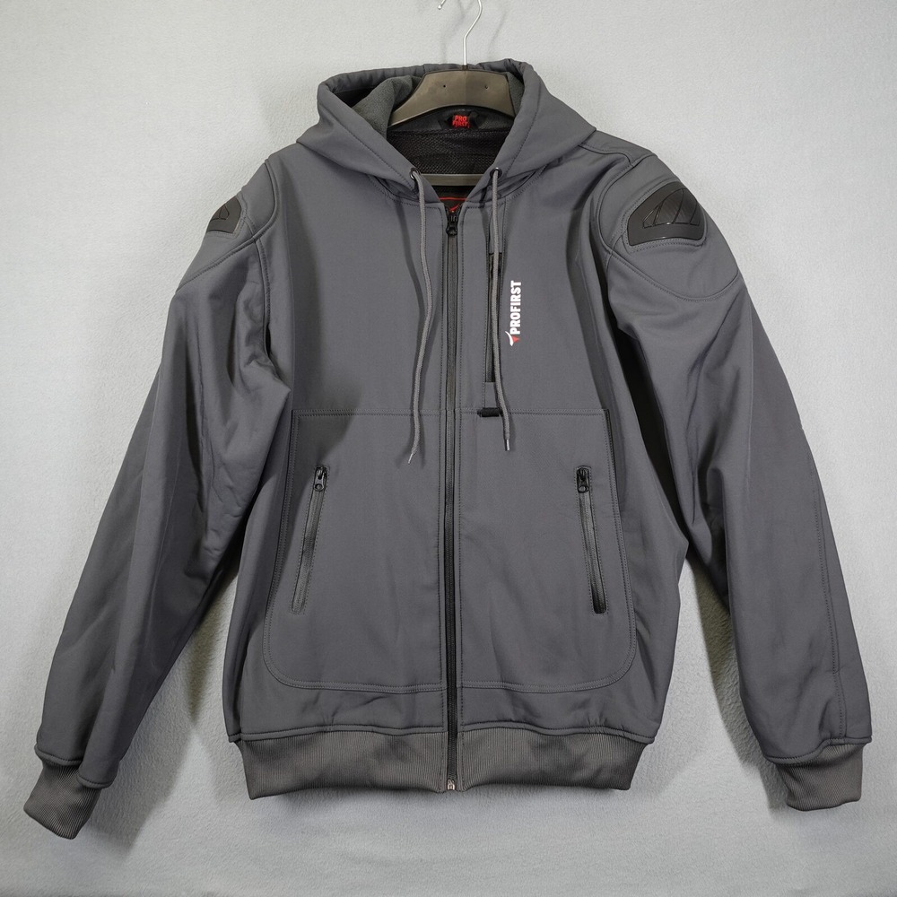 Profirst Motorcycle Jacket Mens 3XL Gray Softshell Hoodie Armor Pockets Biker